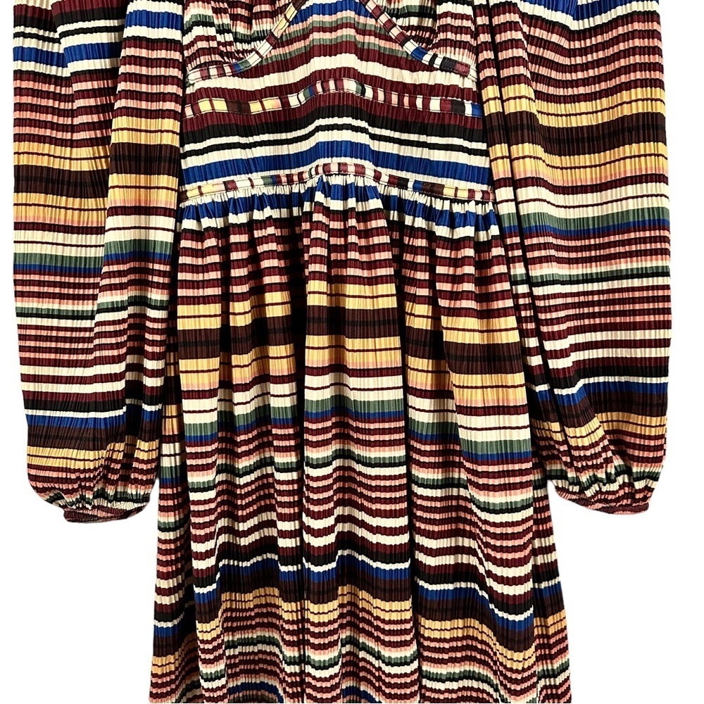 ZARA Multicolor Stripe Pleated Long Balloon Sleeve Dress - Picture 8 of 14